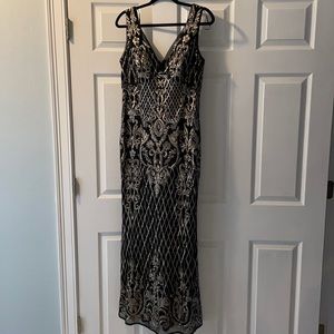 R&M Richards Black Sequin Dress (light silver/gold tint sequins) like new!